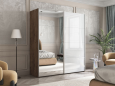 Шкафы-купе 2-х дверные, Шкаф Эста дуо Стекло белое/зеркало 2400 х 1600 х 660