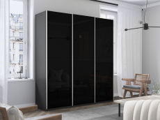 Шкафы-купе 3-х дверные, Шкаф-купе Прайм 3-х дверный Стекла черные/Доводчики 210х57х230