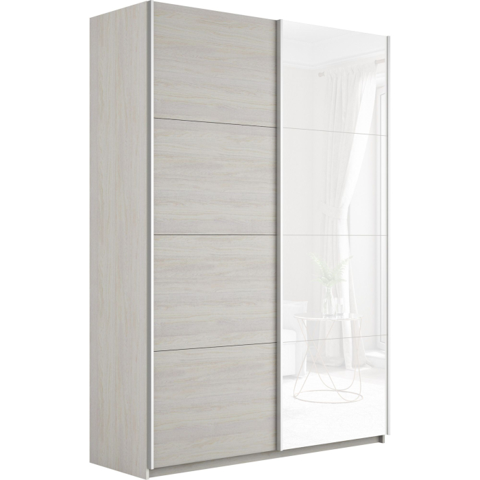Шкафы-купе 2-х дверные, Шкаф-купе Прайм 2-х дверный ДСП/Стекло белое/Доводчики 140х57х230