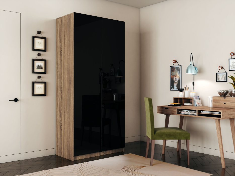 Шкафы распашные, Шкаф распашной Е1 Локер 101x52.5x220 см, с черным стеклом , полками и модулем