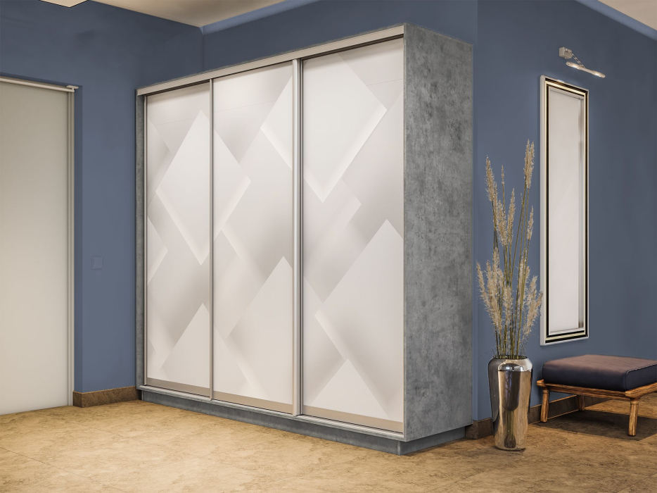 Шкафы-купе 3-х дверные, Шкаф-купе Экспресс 3-х дверный Фотопечать Квадрат Стекла 240х60х240