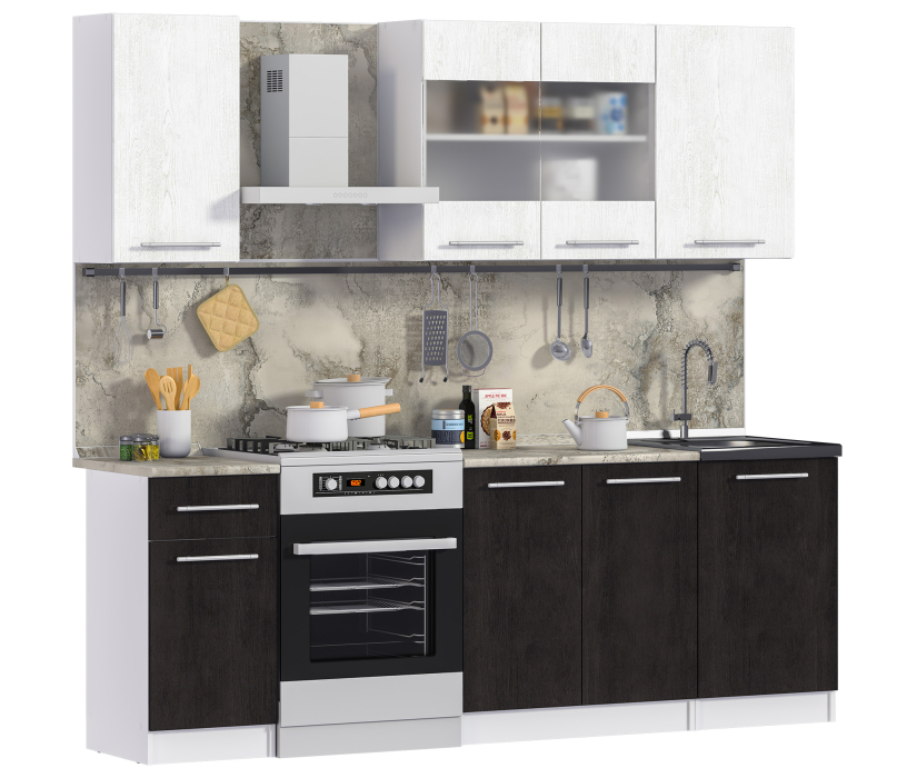 Кухонные гарнитуры, Кухонный гарнитур Элен 2,3 м (2,2 м) Белый/Дуб Планк,Дуб Мажор/БазальтR5 ПОД КЛЮЧ (полный комплект)