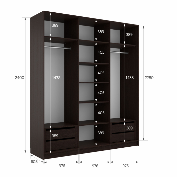 Шкафы-купе 3-х дверные, Шкаф-купе Эста 3-х дверный ДСП/Стекла хаки/Доводчик 300х66х240