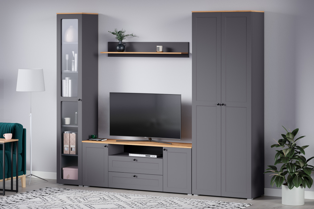 Шкафы распашные, Шкаф Остин 16.307, серый графит, дуб золотой крафт