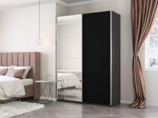 Шкафы-купе 2-х дверные, Шкаф-купе Прайм 2х дверный Зеркало/Стекло черное 160х57х230