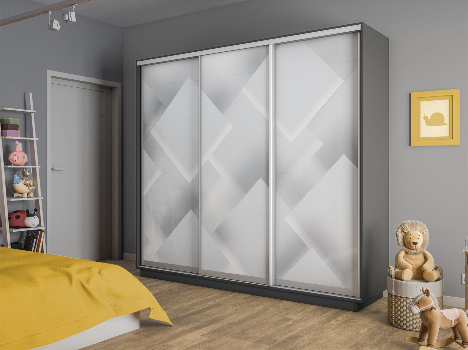 Шкафы-купе 3-х дверные, Шкаф-купе Экспресс 3-х дверный Фотопечать Квадрат Стекла 180х45х240