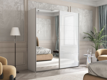 Шкаф Эста дуо Стекло белое/зеркало 2400 х 1600 х 660