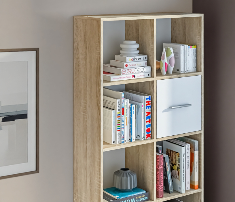 Стеллажи, Стеллаж Мамбо СБ-3215 Дуб Сонома/Белый