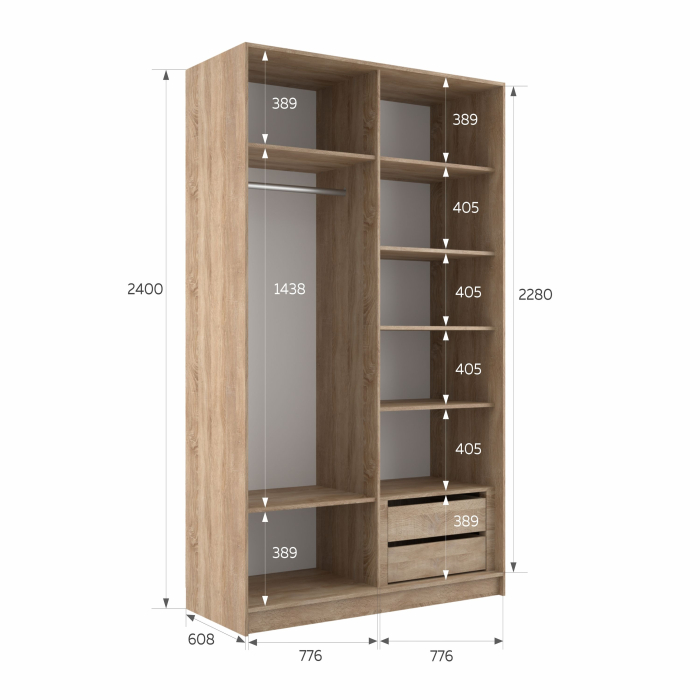 Шкафы-купе 2-х дверные, Шкаф-купе Эста 2-х дверный Стекла фисташка/Доводчик 160х66х240