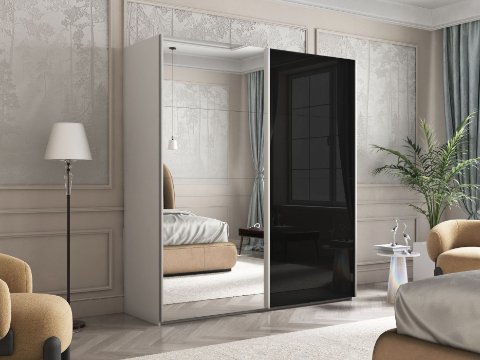 Шкафы-купе 2-х дверные, Шкаф Эста дуо Стекло черное/зеркало 2400 х 2000 х 660