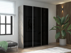 Шкафы-купе 3-х дверные, Шкаф-купе Прайм 3-х дверный Стекла черные/Доводчики 210х57х230